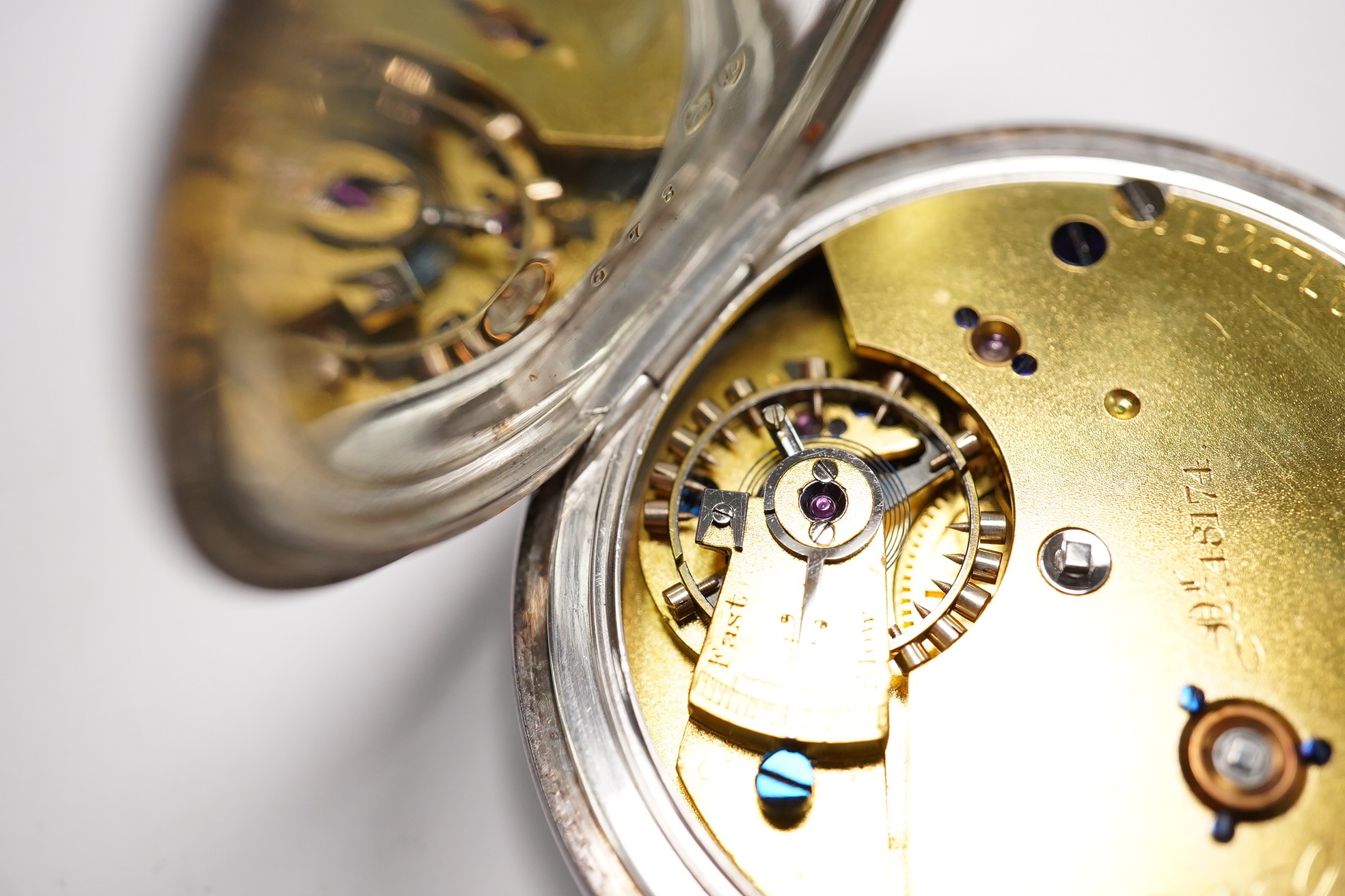 A heavy Victorian silver hunter pocket watch with three quarter plate movement signed Geo. Carley & Co, 30 Ely Place, London. Condition - poor to fair